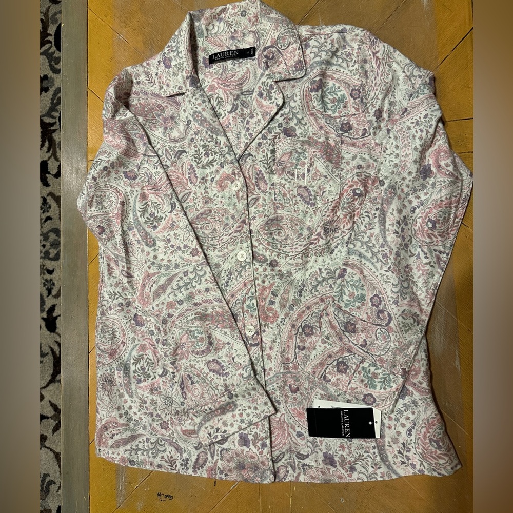 Ralph Lauren Paisley Button Down Shirt - Pink and Green PJ Top